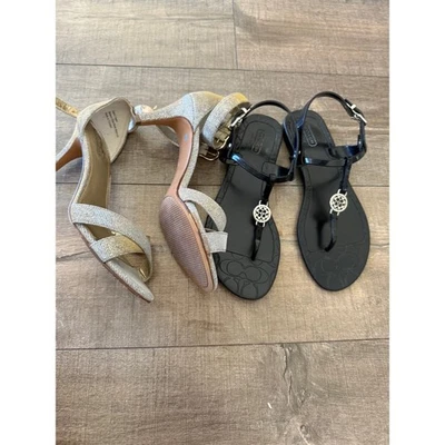 2 Coach Sandals Bundle: Heels & Thong Sandals - Gold Glitter & Black Size 7 - Image 1 of 4