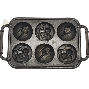 Rowco Gusseisen Tennisball Muffin Brot Pfanne Sport Backen 11" Schwerlast Vintage - Bild 1 von 14