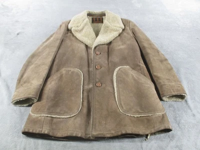 Vintage Robert Lewis Coat Mens 42 Brown Suede Shearling Lined Ranch Jacket 70s - Image 1 of 4