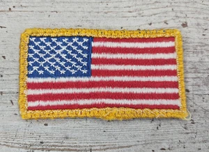Vintage American Flag USA Patriotic Gold Border Embroidered Sew On Patch 3.25" - Picture 1 of 2