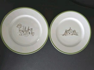Williams Sonoma Les Fermiers Salat/Dessertteller grüner Rand 8" 2er Set - Bild 1 von 6