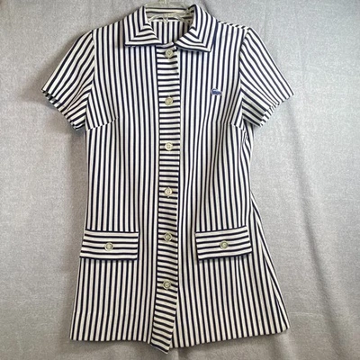 Mini Vestido Polo Tenis De Colección Años 70 Lacoste Azul Marino Rayas Para Mujer Pequeño Country Club Foto 1 de 4
