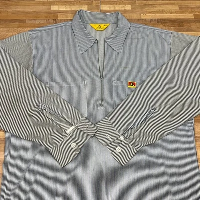 Camisa de Trabajo Ben Davis Años 70 Rayas Nogal 1/4 Cremallera EE. UU. RARA Azul y Negra Foto 1 de 4
