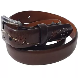 Brighton Brown Floral Stitched Belt Silver Tone Buckle Womens SZ M/L 29" - 33" - Picture 1 of 8