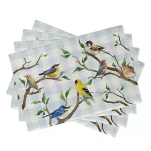 Spring Summer Birds Placemats Set of 4, Chickadee Placemats 12''X18'' Blue - Picture 1 of 8
