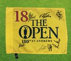 THE OPEN 150TH ANNIVERSARY PIN FLAG SIGNED BY 7 WINNERS PLAYER FALDO CINK DUVAL