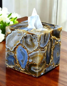 Soporte de caja de tela de baño de piedra de ágata de 5" hecho a mano decoración interior y hogar - Imagen 1 de 5