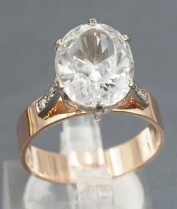 Colourless Topaz & Diamond 9ct Rose & White Gold Ring - Picture 1 of 9
