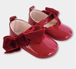 Cat & Jack Infant Baby Girls' Bow Holiday Mary Janes Flats Red Shoes Size 6-9 M