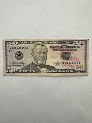 2009 $50 Used fifty dollar U.S. Bill Serial # JB35335566B fancy very cool bill - Image 1 of 4