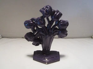 Antique Cast Iron Doorstopper Art Deco Vase with tulips Purple 8.25" T 1920's - Picture 1 of 10