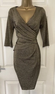 BNWT STUNNING COAST STRETCH V WRAP GOLD SHIMMER DRESS SIZE 16 /14 - Image 1 of 4