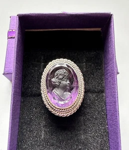 Vintage Sterling Silver Genuine Carved Amethyst Cameo  Intaglio Ring Size 8 1/4 - Picture 1 of 10