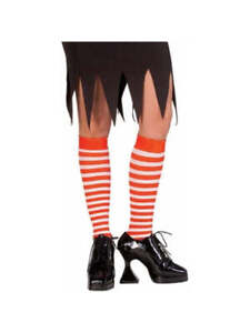 Red / White Striped Knee High Socks