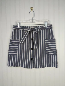 Altar'd State Women Button Up Front Tie Skirt Blue White Striped Pockets Size L - Picture 1 of 9