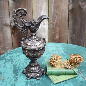 Antik Rocco Stil dekorativ verziert schwarz bemalt Spelter Faux Krug Ewer - Bild 1 von 14
