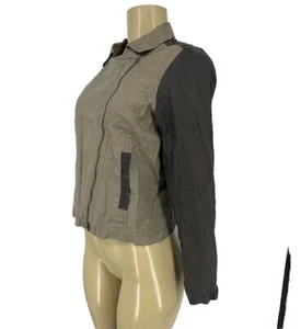 Eileen Fisher Moto Jacket Women Petite S Taupe 100% Organic Linen Pockets AR11 - Picture 1 of 9