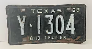 Remolque Texas 1968 blanco sobre negro placa de matrícula en relieve 10-18 - Imagen 1 de 8