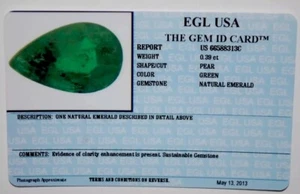 EGL USA TESTED&CERTIFIED NATURAL PEAR SHAPE EMERALD 0.39CT - Picture 1 of 3