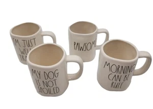 Rae Dunn Set Of 4 Dog Lovers Quotes "Pawsome" & More Ceramic Coffee Mugs - Picture 1 of 12