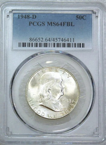 1948 D Franklin Half Dollar PCGS MS64FBL Full Bell Lines Frosty White PQ #C827A Cover