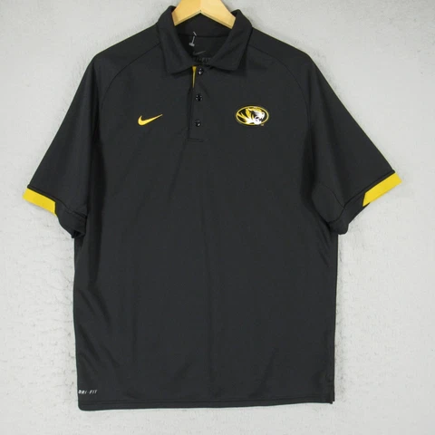 Missouri Tigers Polo Shirt Men Large Black Short Sleeve Mizzou Dri Fit Nike Golf Cover