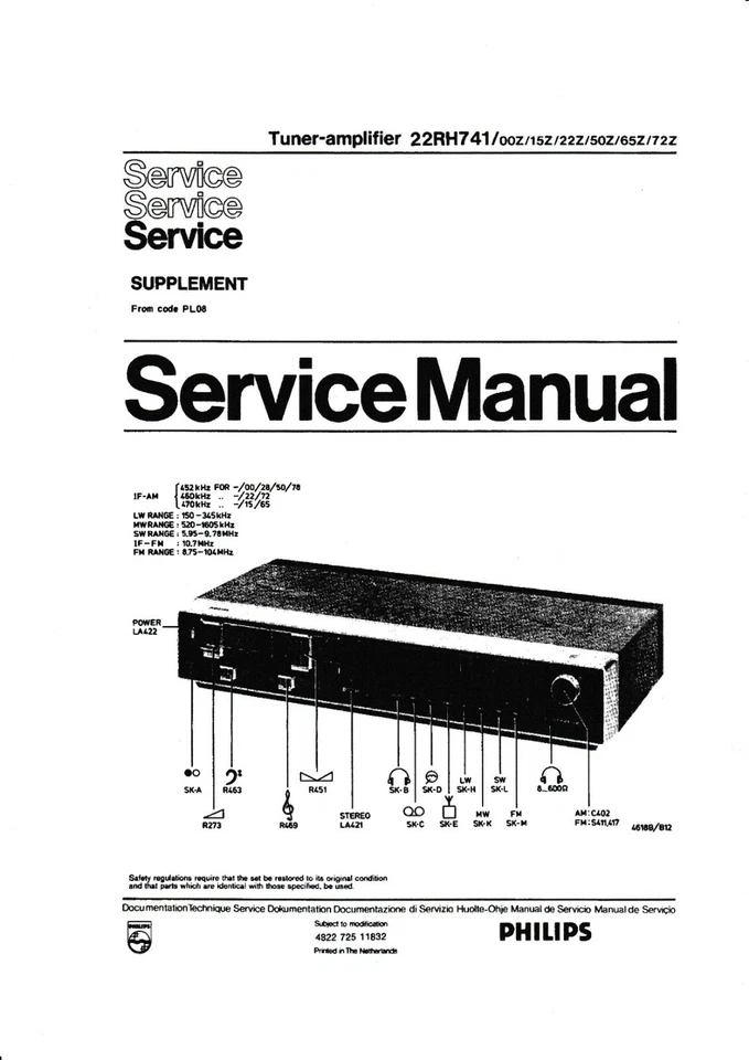 Servizio Manuale di Istruzioni per Philips 22 Rh 741 - Immagine 1 di 1