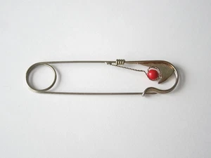 Broche aguja seguridad vintage bola color plata rojo 4,0 g/8,4 x 2,0 cm - Imagen 1 de 5