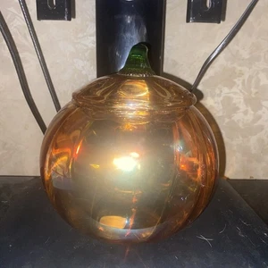 Princess House Large Iridescent Orange Crystal Pumpkin Candy/Cookie Jar w2s12 - Picture 1 of 6