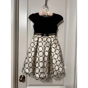 Jona Michelle Girls Fit & Flare Dress Swing Layers Velour Black/White Size 5 - Picture 1 of 3