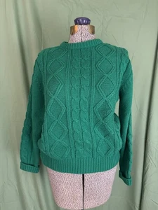 Vintage Pullover Damen klein Grob grün Zopfmuster Retro Weihnachten Ugly - Bild 1 von 11