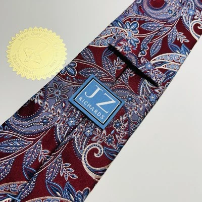 "Corbata de seda roja, blanca y azul JZ Richards con bordado floral y cachemir 61x3,5""" Foto 1 de 4