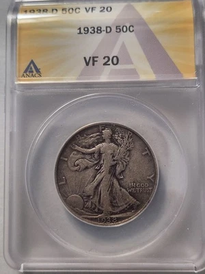 1938-D Walking Half dollar ANACS VF-20 - Image 1 of 2
