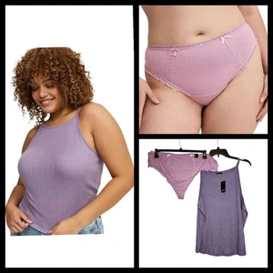 4X 26W Torrid Purple Pointelle High Neck Crop Tank Pink Thong Set Loungewear cot - Picture 1 of 12