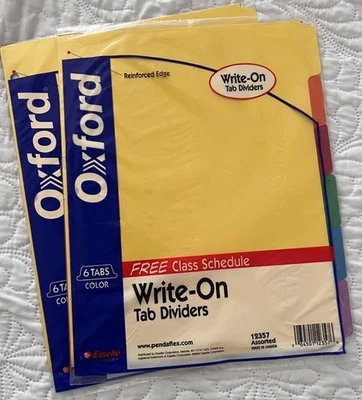 New Oxford 12357 Write On Dividers 6-Tab Colorful 2 Pack Binder Office Supplies - Image 1 of 4