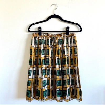 Joe Fresh Pleated Geometric Patterned Elastic Waist A-Line Skirt XS - Image 1 of 4