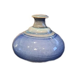 Weed Pot Or Bud Vase Art Pottery Handmade Blue Signed - Picture 1 of 11
