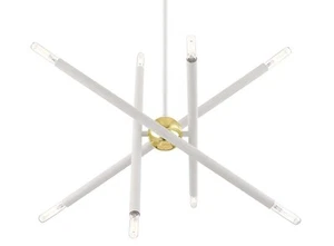 Lighting 8 Light White Chandelier,White W/Polished Brass Accents - Picture 1 of 9