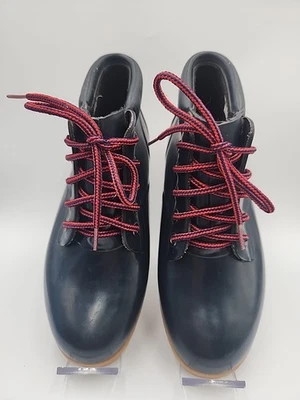 Botas de lluvia Lands End de colección años 90 para mujer talla 7 azul marino tobillo bajo rojas con cordones de goma Foto 1 de 4