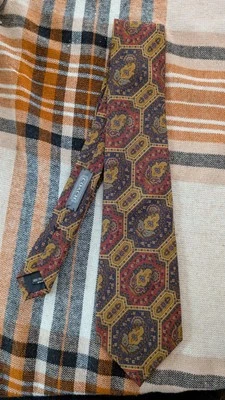 Corbata de seda Coach para hombre azul oscuro rojo dorado corbata estampado floral geométrico vintage  Foto 1 de 4