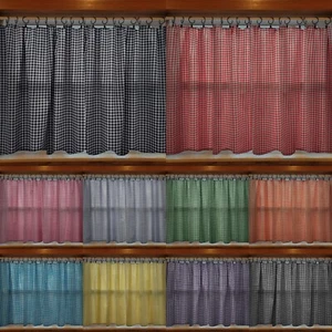 Checked Gingham Ring Top Valances or Curtains - Picture 1 of 33