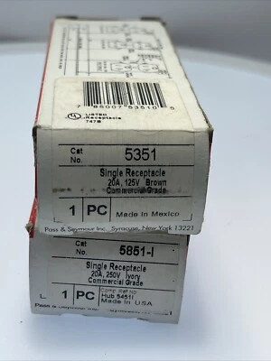 Lot of 2 PASS & SEYMOUR 5851-I SINGLE RECEPTACLE 20A 250V IVORY, NIB - Image 1 of 4