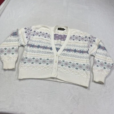 Cárdigan tejido Eddie Bauer para mujer talla grande Fair Isle pastel Grannycore Foto 1 de 4