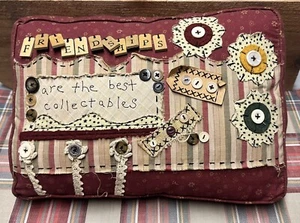 Friendship Pillow Buttons Embellished Tags Tender Hearts Brand Patchwork - Picture 1 of 8