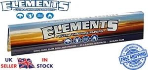 ELEMENTS Blue KING SIZE SLIM Rolling Smoking Papers Genuine 1 2 6 12 25 50 Box - Picture 1 of 1