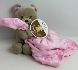 NWT Child Of Mine Tan Brown Plush Teddy Bear Rattle Pink Baby Security Blanket - Picture 1 of 8