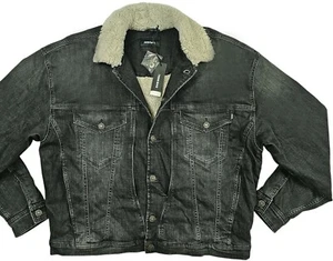 HOT NWT Men's DIESEL @ RESKY SHERPA LINED 6 Pockets BLACK denim Jacket jeans XXL - Picture 1 of 17