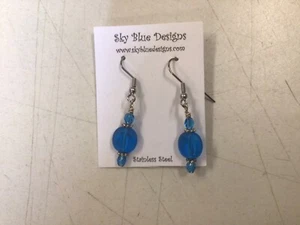 Pendientes Sky Blue Designs aguamarina esmerilada/acero inoxidable. NUEVO - Imagen 1 de 1