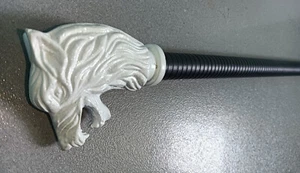 White Wolf Head Handle Black Stainless Steel Tactical Walking Stick Cane Gift - Picture 1 of 5