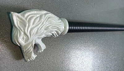 Bastón táctico de acero inoxidable negro con mango de cabeza de lobo blanco bastón regalo Foto 1 de 4